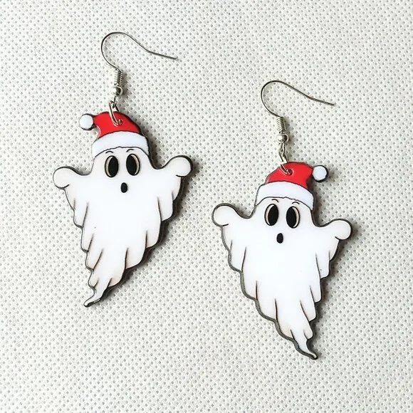 Santa Ghost Earrings, Spooky Christmas Ghost Earrings, Ladies Fashion Earrings - Picture 3 of 6